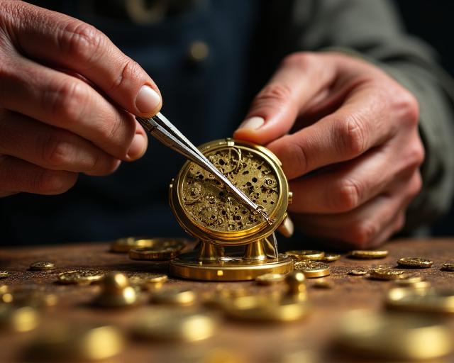 アンティーク時計を修理する職人の手元