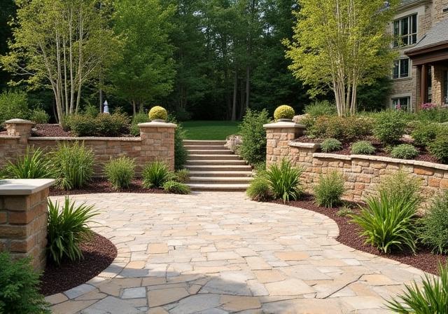 Muro a secco e pavimentazione in pietra naturale