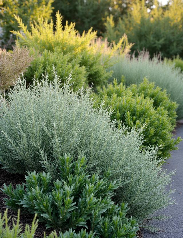 Composizione di pini nani e piante rustiche montane